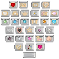 Mixed Series 9mm Diy Italian Charm Stainless Steel Bracelet Crystal Heart