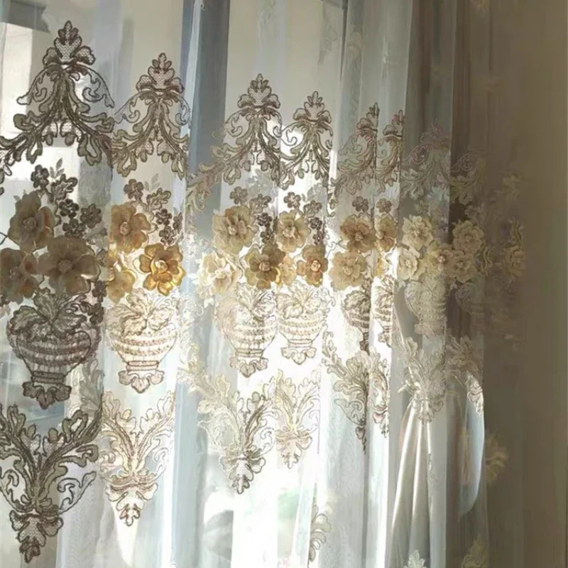 European Luxury Embroidered Double-Layer Semi-Blackout Curtains Custom for Living Room and Bedroom High Shading Rate Curtains