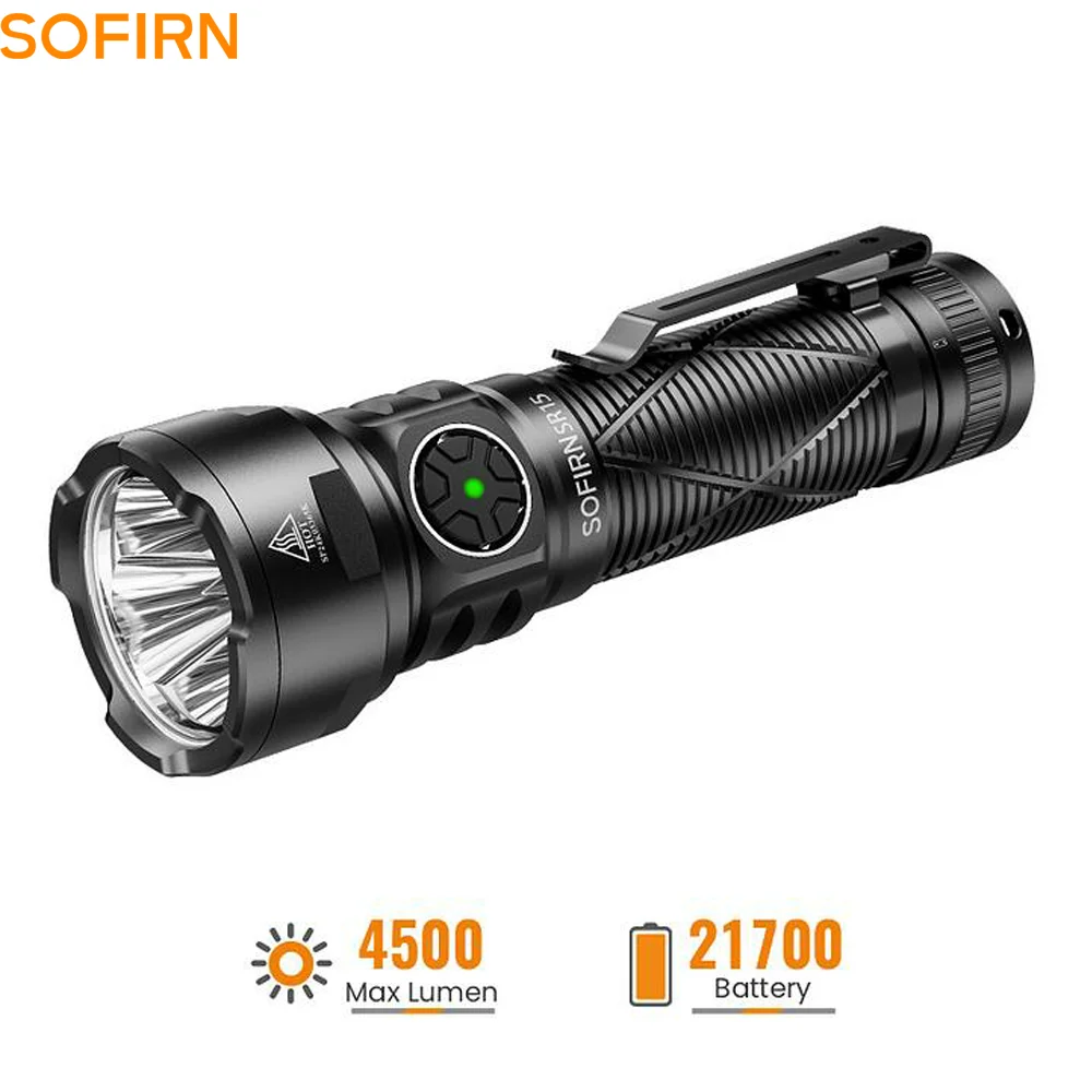 SOFIRN SR15 Rechargeable Flashlight 4500lm Super Bright Long Beam Distance EDC Torch for Camping Fishing