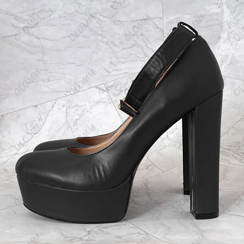 Olomm اليدوية النساء الربيع مضخات مشبك حذاء بكعب عالي مكتنز جولة تو رائع فوشيا فستان أحذية النساء زائد الولايات المتحدة حجم 5-20 #3