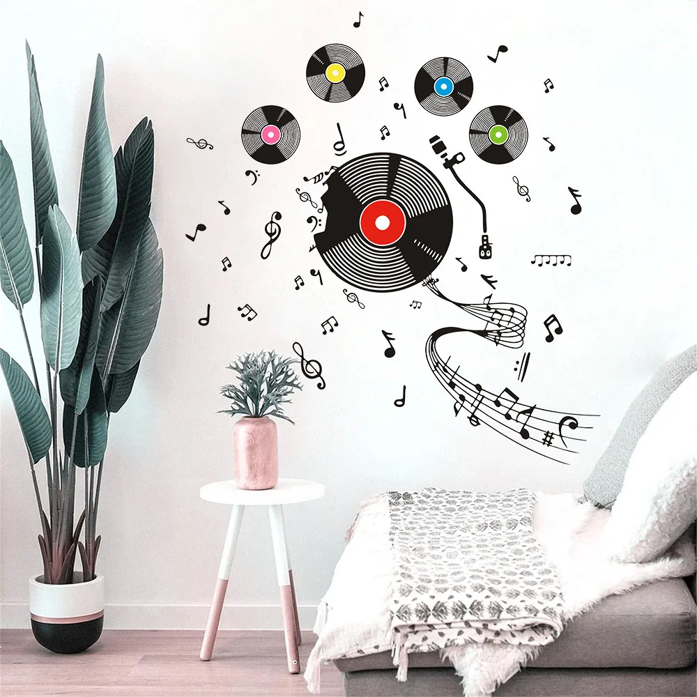 Musical Note Disc Records Wall Stickers Decals for Music Studio Dance Room Bedroom Art Decorations