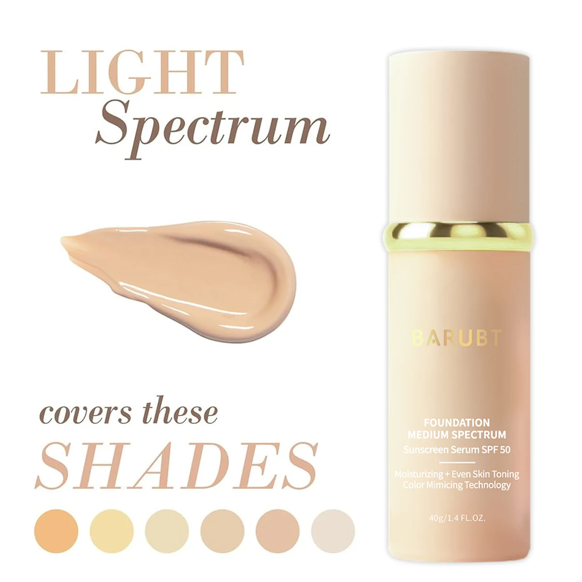 Base de Maquillaje Líquida de Larga Duración con Cobertura Total, Corrector y Protector Solar con Espectro de Luz que Cambia de Color, SPF 50