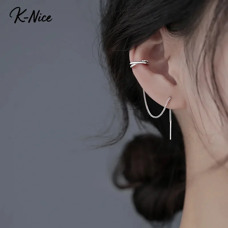

K-Nice Minimalist Elegant Silver Earring - 925 Sterling Silver Ear Thread, Dainty Cool Style Ear Jewelry
