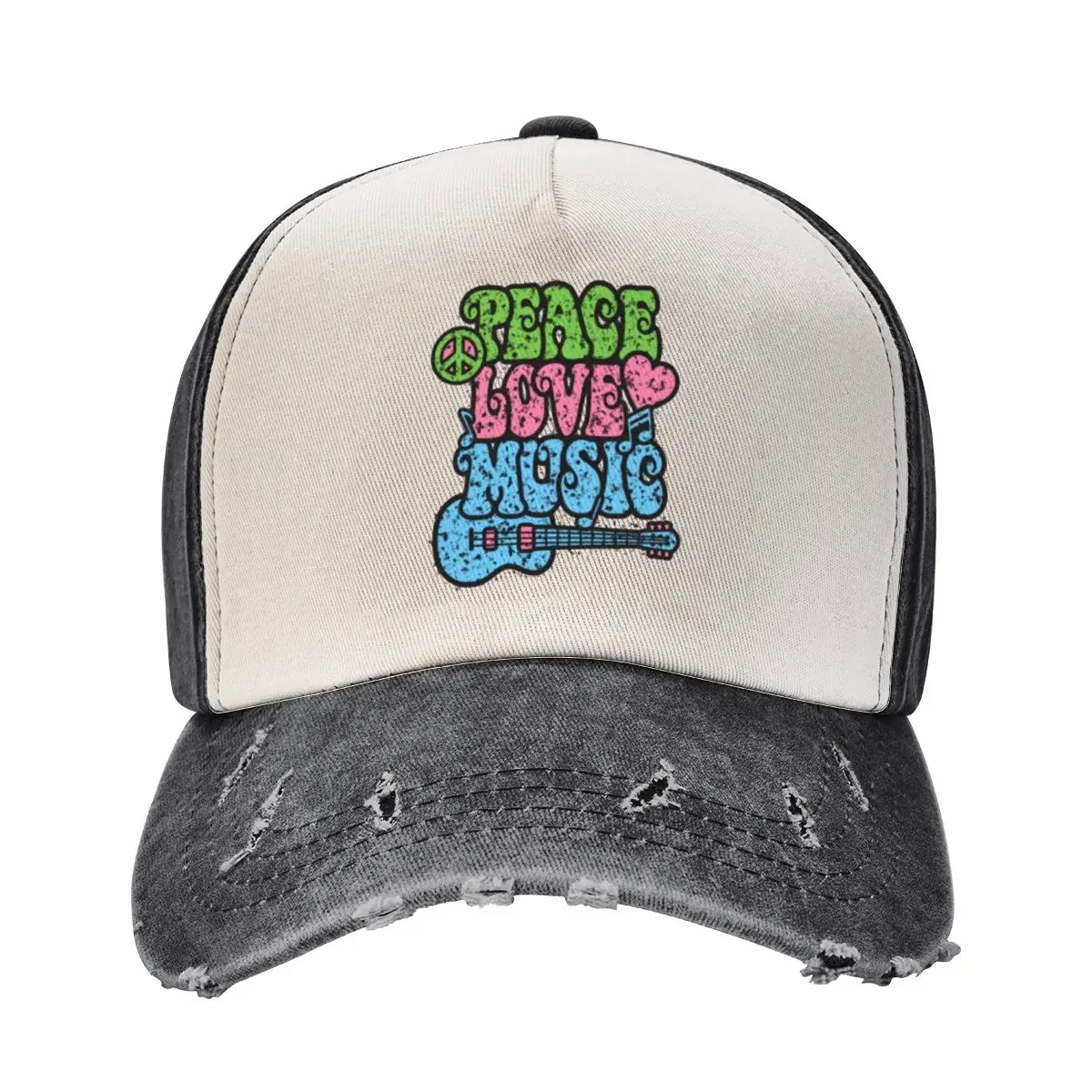 

Peace Love Music Distressed Baseball Cap Beach Outing hard hat Wild Ball Hat Mens Women's
