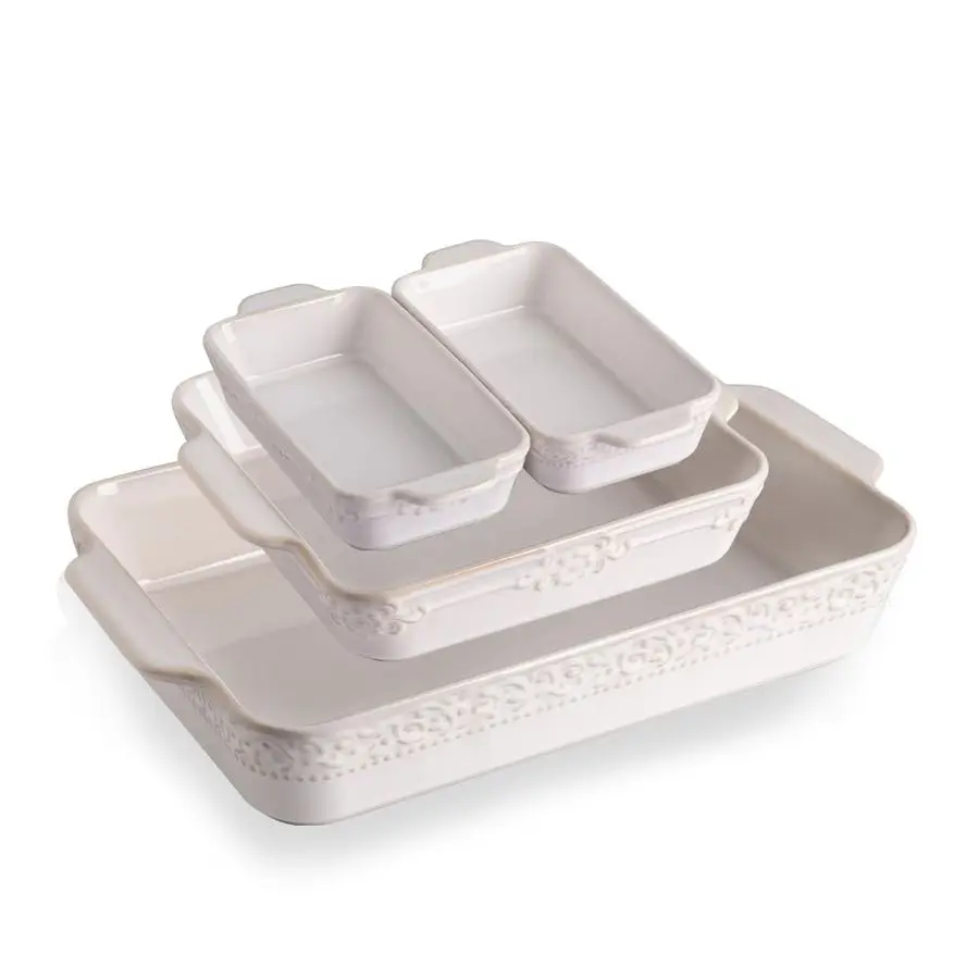 

Casserole Dishes for Oven, Ceramic Bakeware Set of 4, Rectangular Baking Dish with Handles, Lasagna Pans for Cooking, Gratin, Ro
