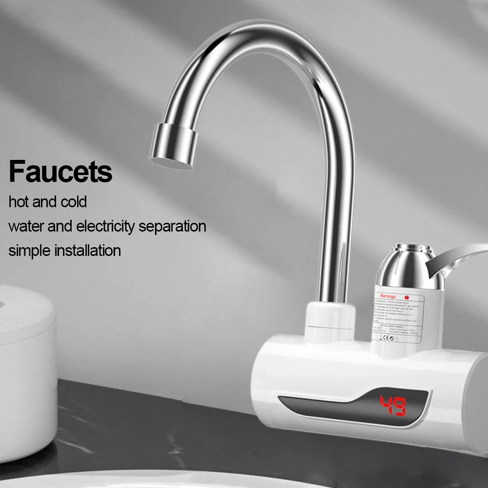 Hot Water Heater Faucet 3000W Hot Cold Mixer Tap Temperature Adjustable Tankless Water Heater Kitchen Bathroom Supplies