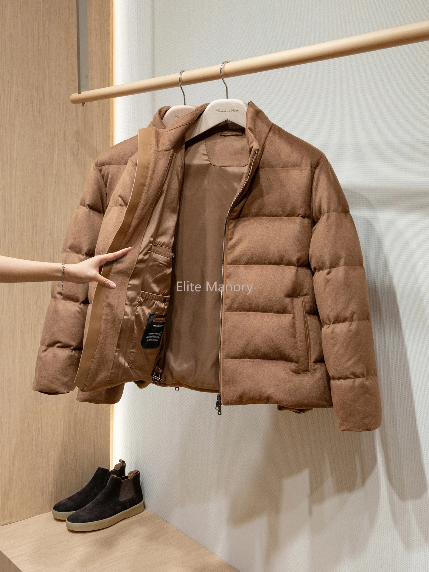 

Liuqiao white goose down filled with winter warm wool blended stand-up collar down jacket men