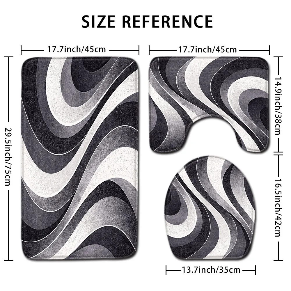 Luxury Abstract Wave Pattern Bathroom Mat Set Including Toilet Seat Cover and Floor Runner Modern Home Decor Bath Rug