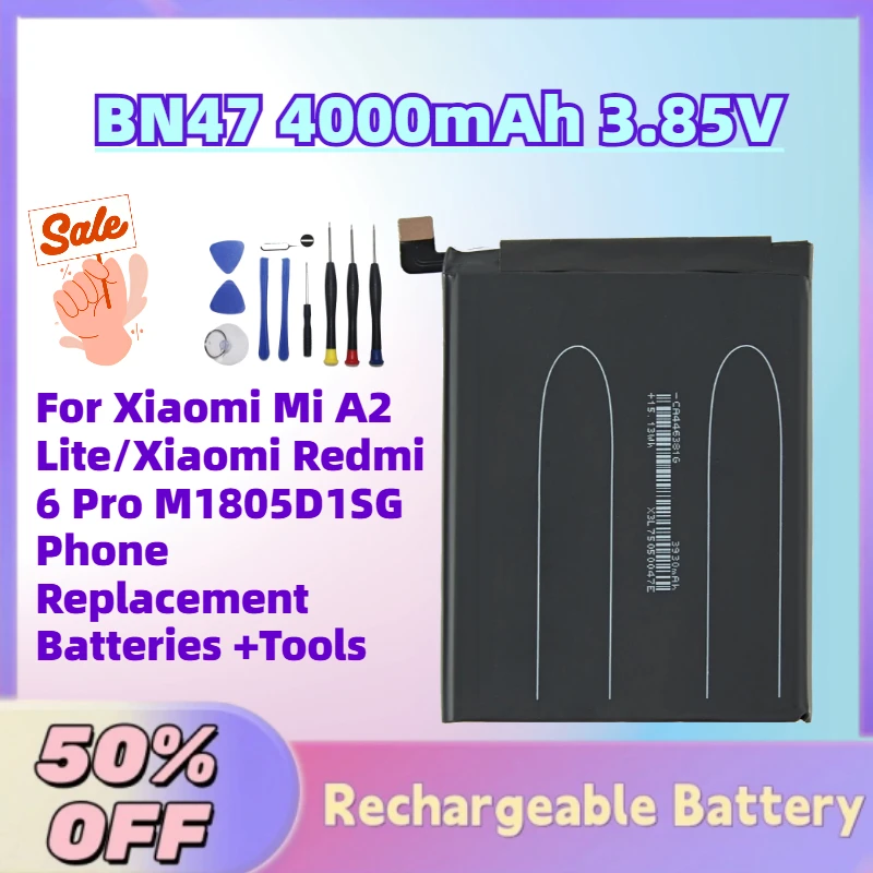 Новая аккумуляторная батарея BN47 4000 мАч 3.85В для Xiaomi Mi A2 Lite/Xiaomi Redmi 6 Pro M1805D1SG + Инструменты для замены