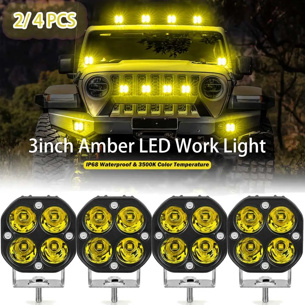 2/4Pcs 3inch Led Work Spotlights, 24V 12V Headlights for Motorcycles Flood Led Bar Fog Light DRL for Car Truck 4x4 Off Road ATV