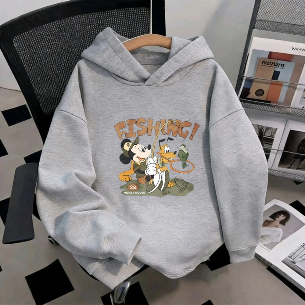 

2026 Mickey Fishing Print Hoodies Crew Neck Long Sleeve Pullover Boys Girls Daily Wear Multi-Color Baby Infant Clothing For 0-8Y