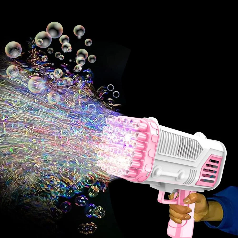 Machine à bulles automatique à 36 trous avec pistolet à bulles d'ange-Bazooka à lumière colorée, pistolet à bulles Gatling à vent fort pour fête d'anniversaire