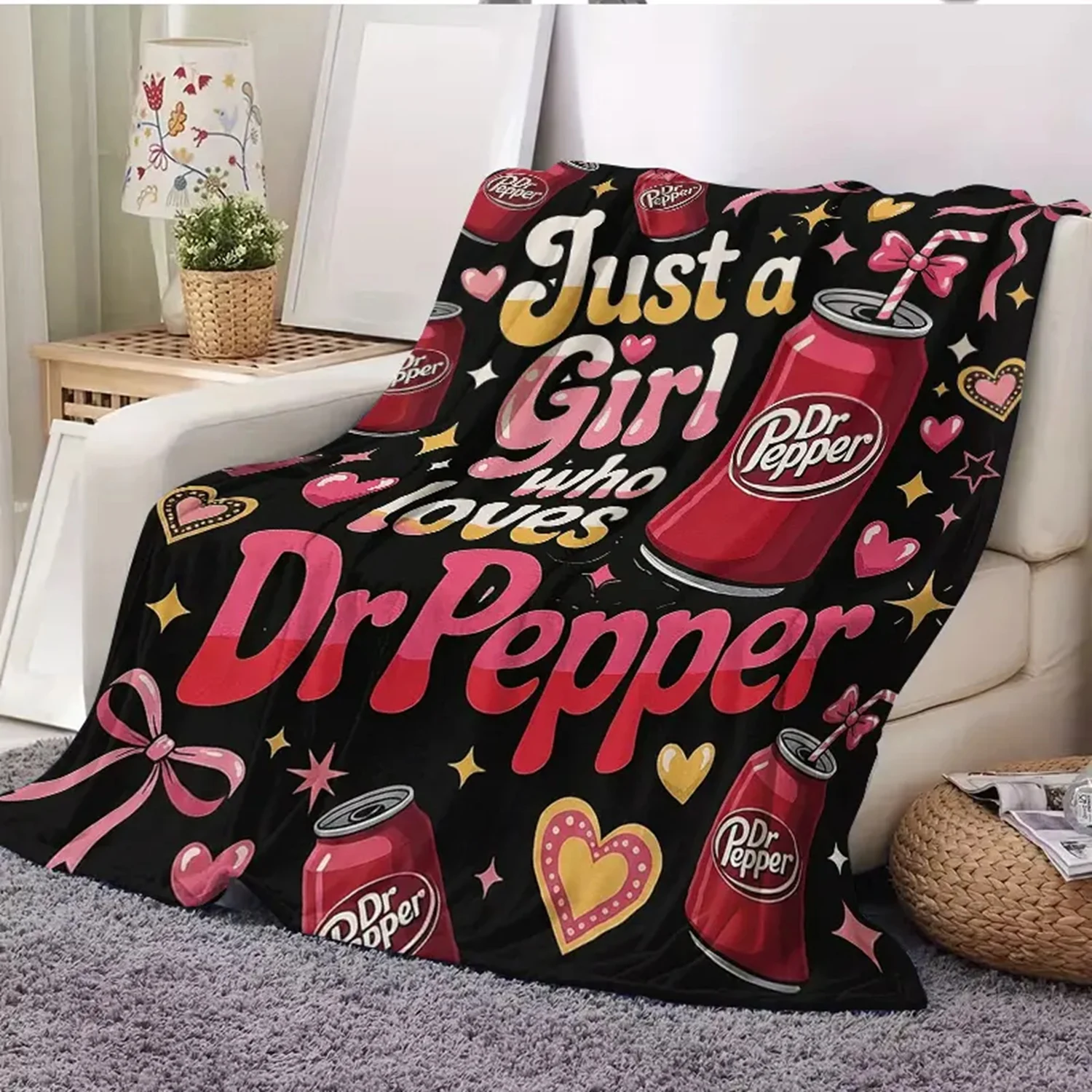 Throw Flannel Blanket, Indoor Outdoor Use for Sofa Bed Camping Travel, Cute Home Decor Gift Blanket for Soda Enthusiast Girls