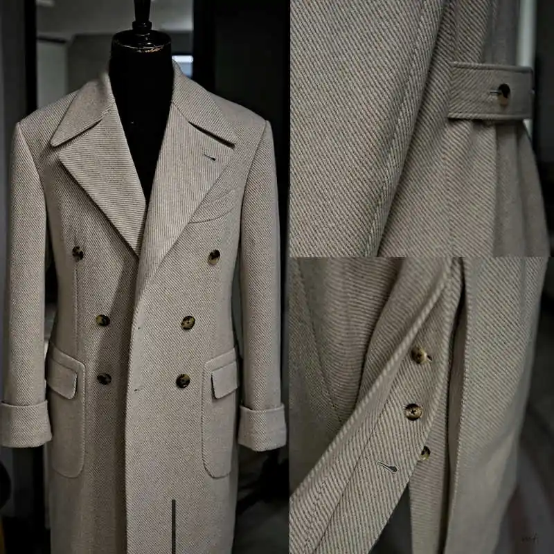 

Classic Woolen Men Overcoat Double Breasted Tweed Thick Trench Coat Autumn and Winter Fashion Warm Jacket Customized