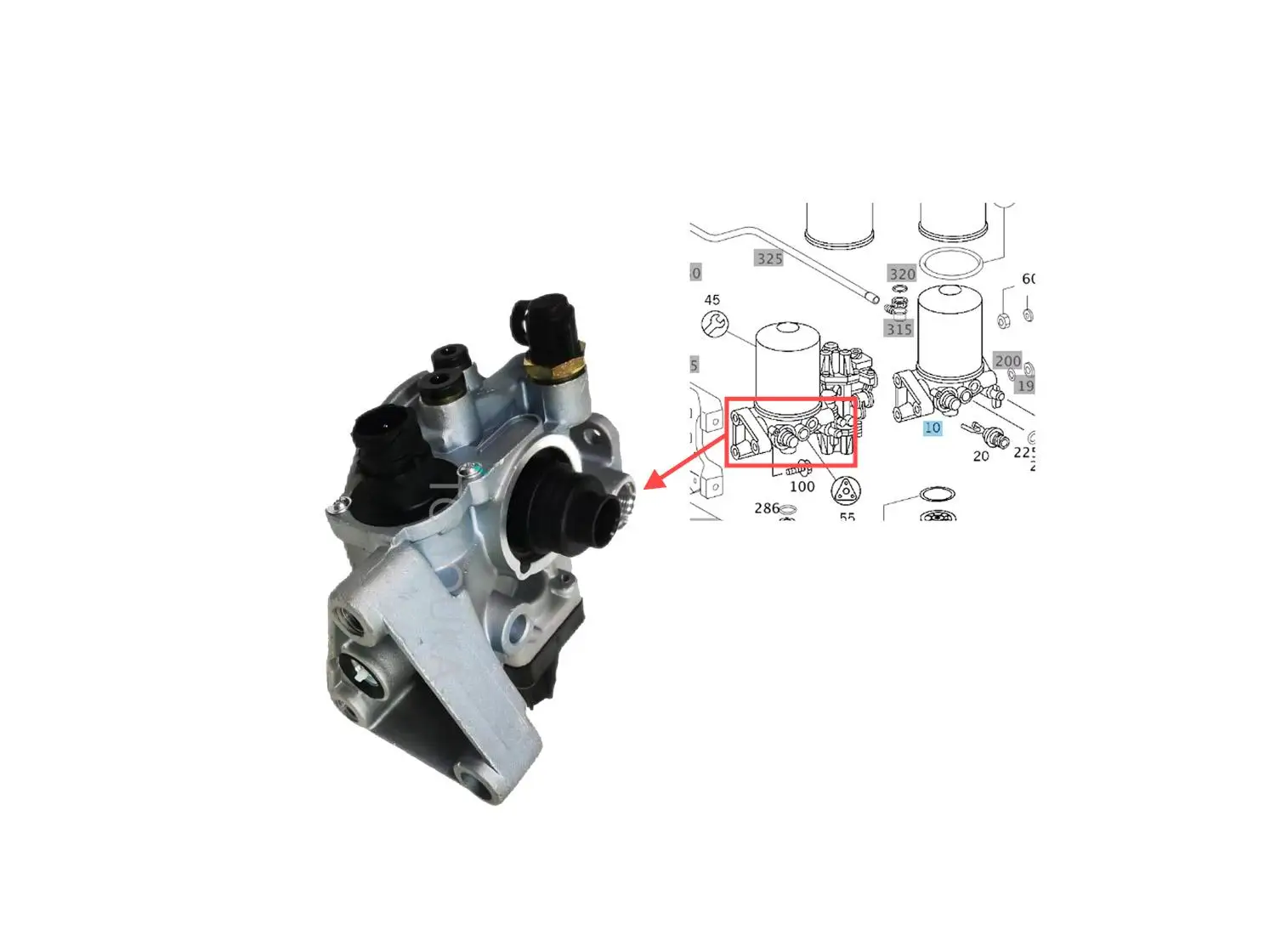 

Applicable To Mercedes-Benz Truck Air Dryer Base OEM A0004309815 0004309815 1505119 1506409 1506410 1519202R 1526796 0004303015