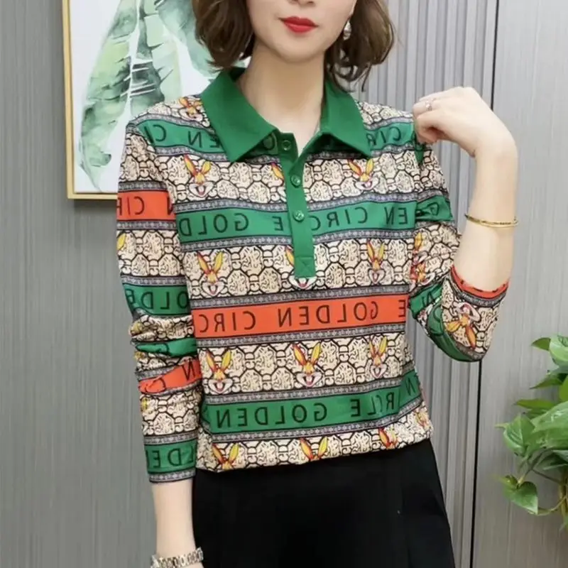 Blusa estampada de manga larga para mujer, camisa Vintage de estilo de contraste elegante, moda urbana, Y2k, otoño