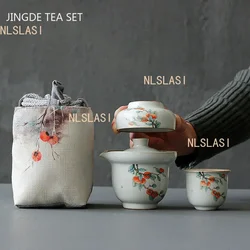 Portable Ceramics Tea Pot and Cup Set Chinese Tea Infuser Customized Tea Ceremony Supplies Travel Tea Set A Pot of Two Cups