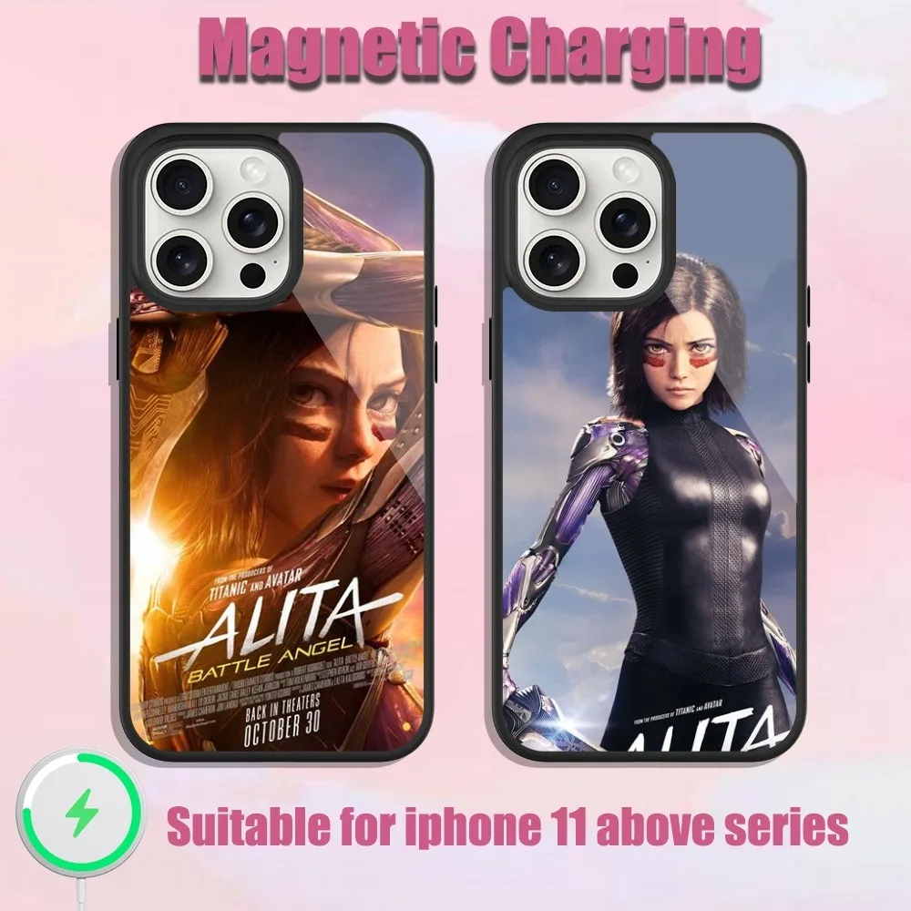 Funda de teléfono Alita Film Battle Angel para iPhone, cubierta magnética Magsafe de carga de vidrio Pro Max, 13, 15, 11, 12, 14 Plus