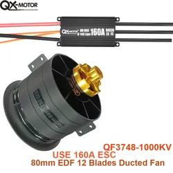 QX-MOTOR 80mm EDF With 160A ESC 12 blades Ducted Fan CW CCW QF3748 Brushless Motor 1000KV for Jet Multirotor RC Drone Parts
