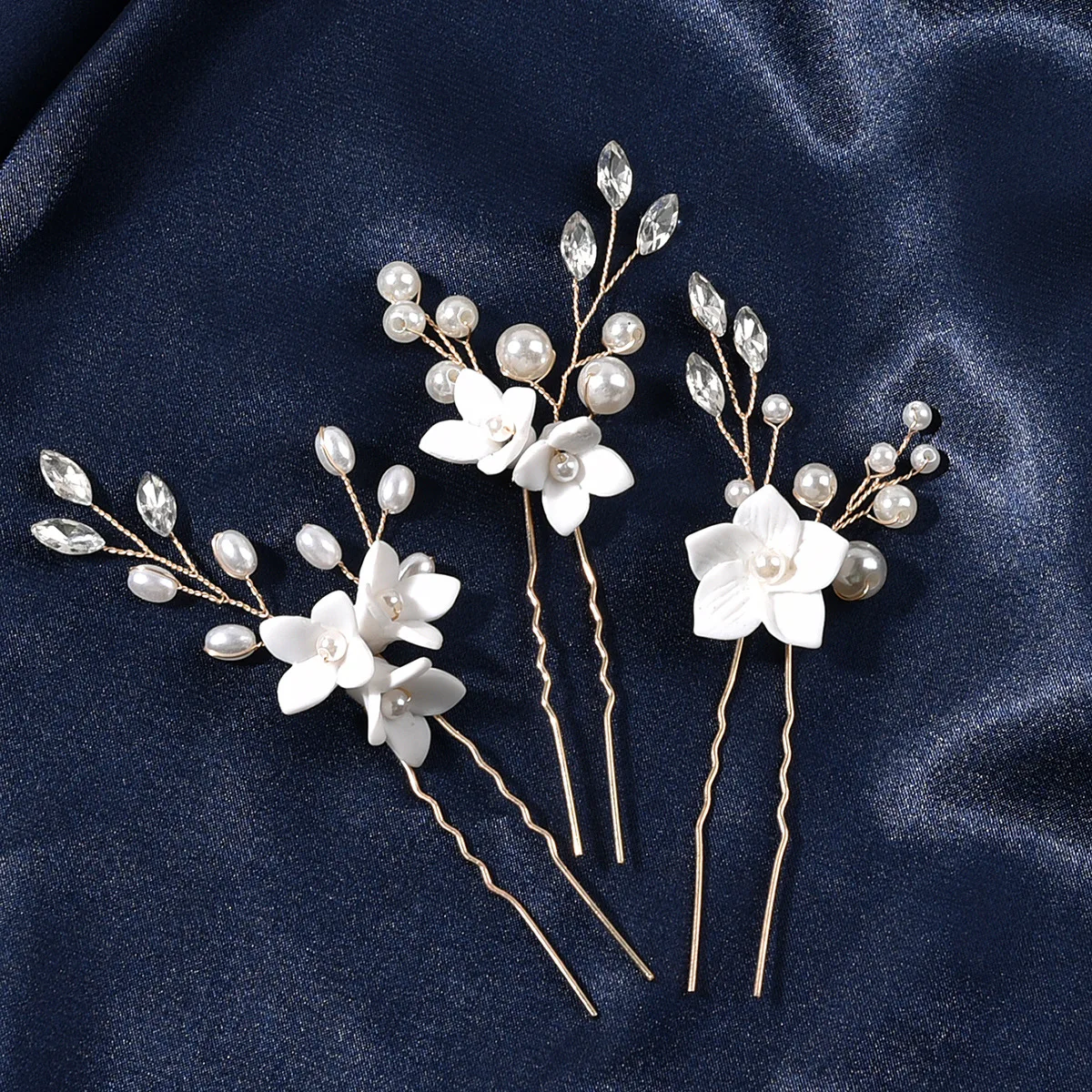 Three-piece U-shaped Pearl Flower Hairpin Ladies Bride Fashion Alloy hair accessories Wedding jewelry headpiece