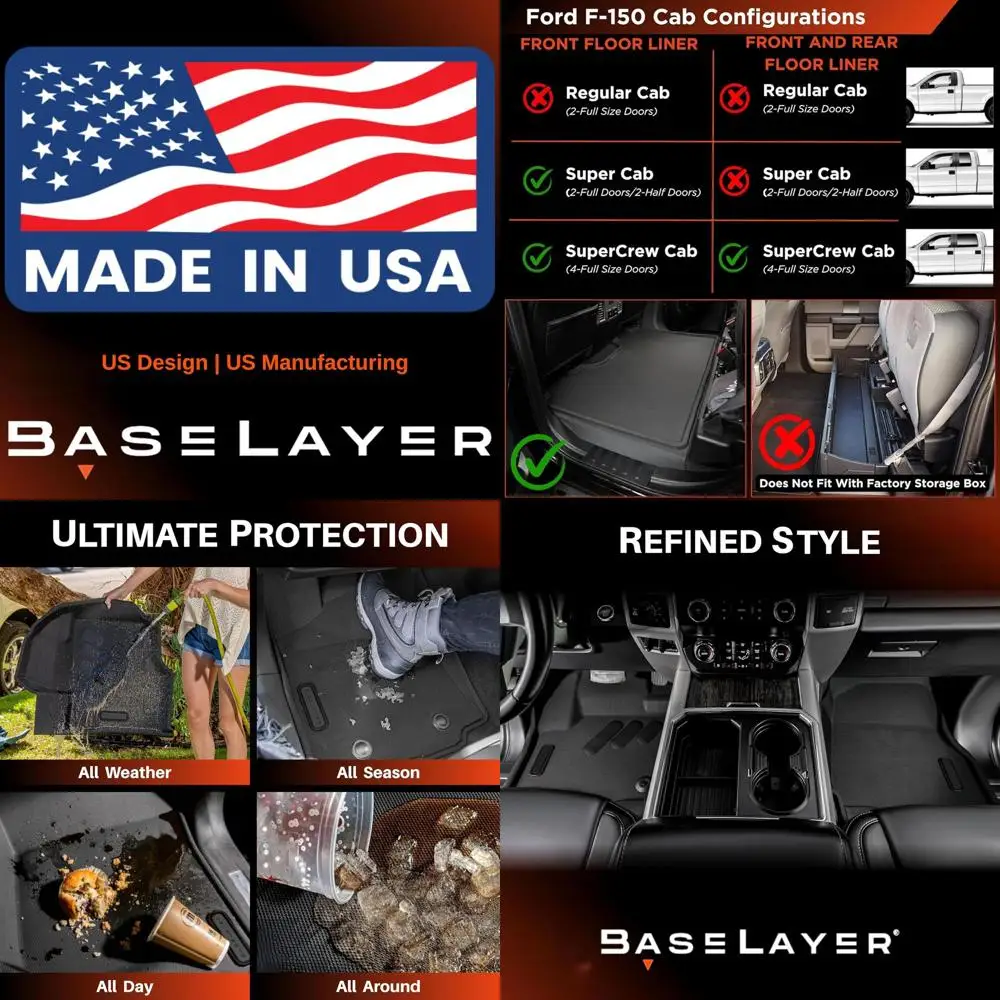

Элитные коврики для Ford F150 (2015-2025) SuperCrew и (2022-2025) Lightning — сделано в США — точно подходят для тяжелых условий эксплуатации, всепогодные