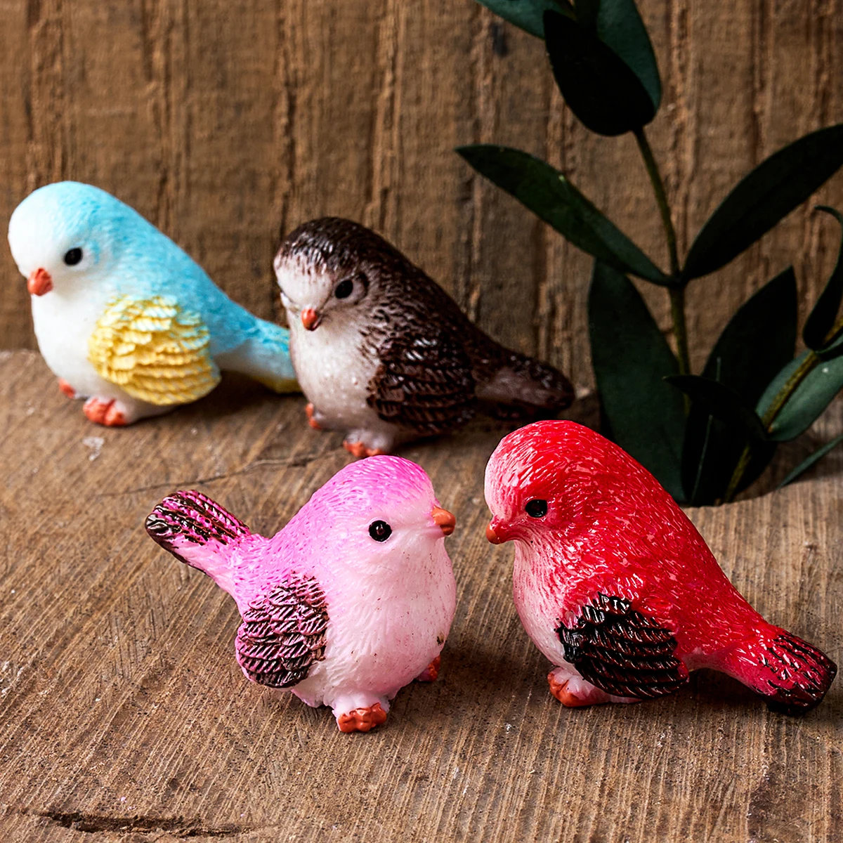 8pcs Cute Cartoon Bird Simulation Colorful Sparrow Statue Animal Model Figurine Miniature Fairy Garden Decoration Accessories