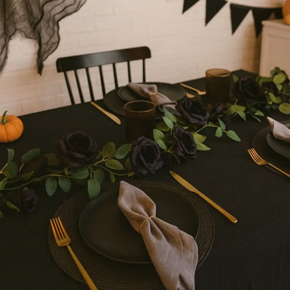 

200cm Halloween Rose Vines Simulated Flowers Realistic Artificial Rose Vines Black Handmade Halloween Garland