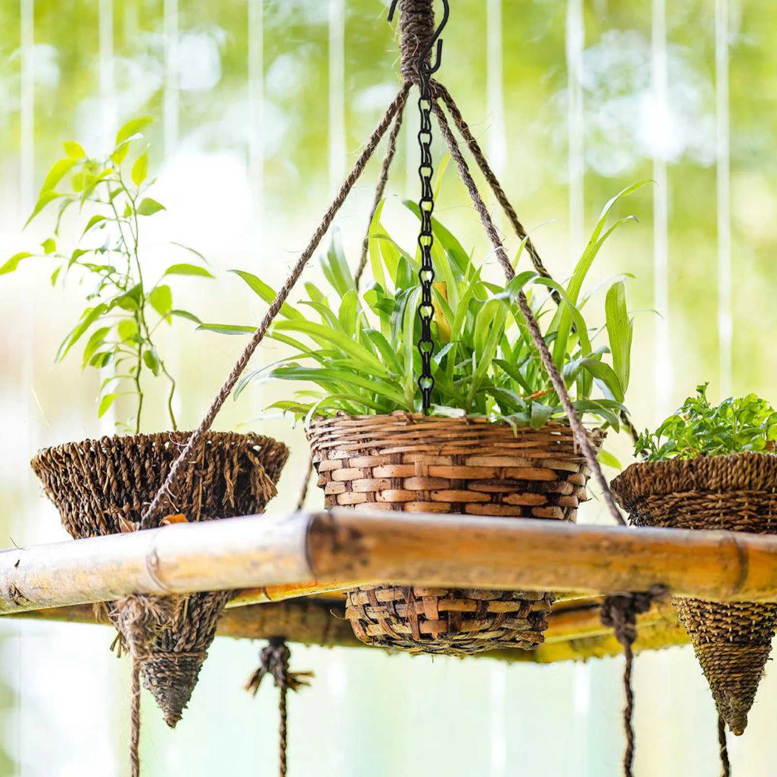 5Pcs Black Double Hook Chain Hanging Chains for Bird Feeders Planters Flower Pots Iron Chain Ceiling Wall Fence Hanging Basket