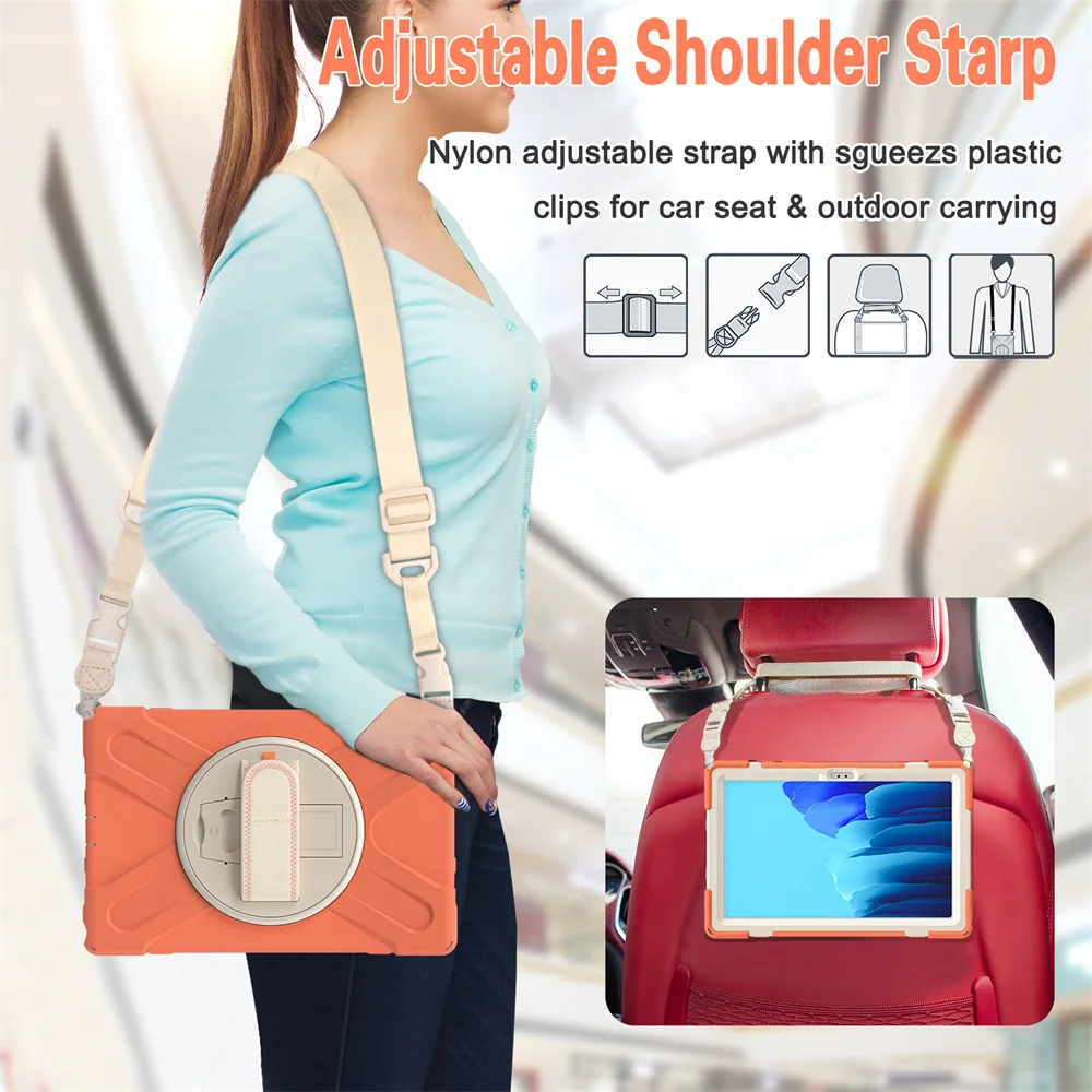 

Anti-drop Case For Samsung Tab S7 S8 A9 Plus 11 8.7 A8 10.5 A7 Rugged With Rotating Stand Hand Shoulder Strap Shockproof Cover