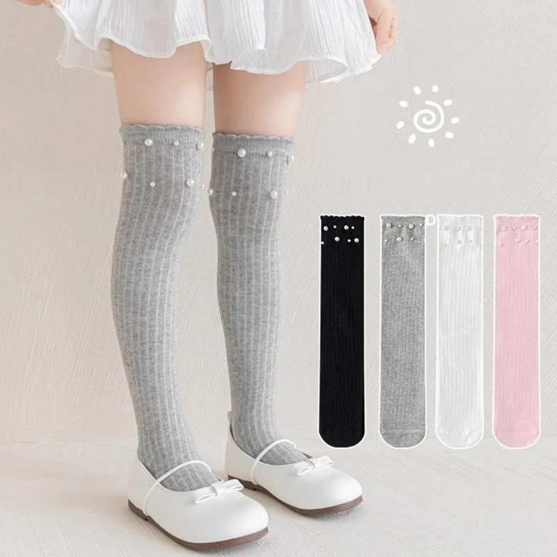 

Cotton Stockings Kids Over the Knee Socks for School Daily Comfortable and Soft Girls Knee Length Socks Solid Color 24BE
