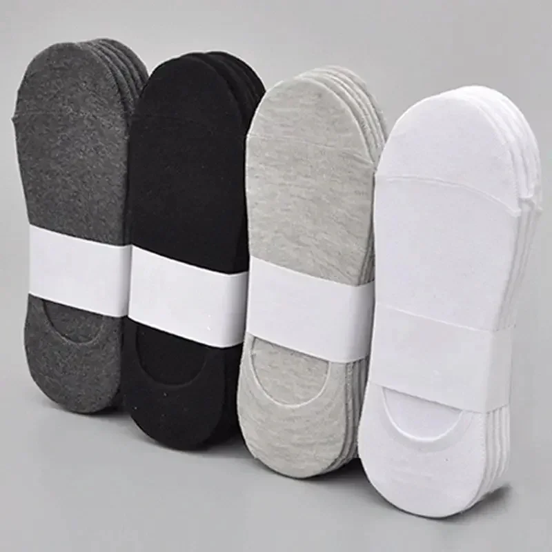 5Pairs Men\'s Invisible Socks Slippers Cotton Silicone Non-slip Summer No-show Male Ankle Socks Casual Breathable Thin Boat Sock