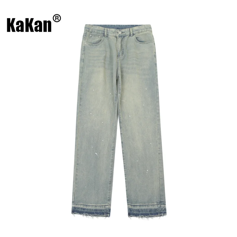 

Kakan - European and American High Street Straight Tube Washed and Worn Out Jeans for Men, Mid Waist Zippered Long Jeans 41-5850