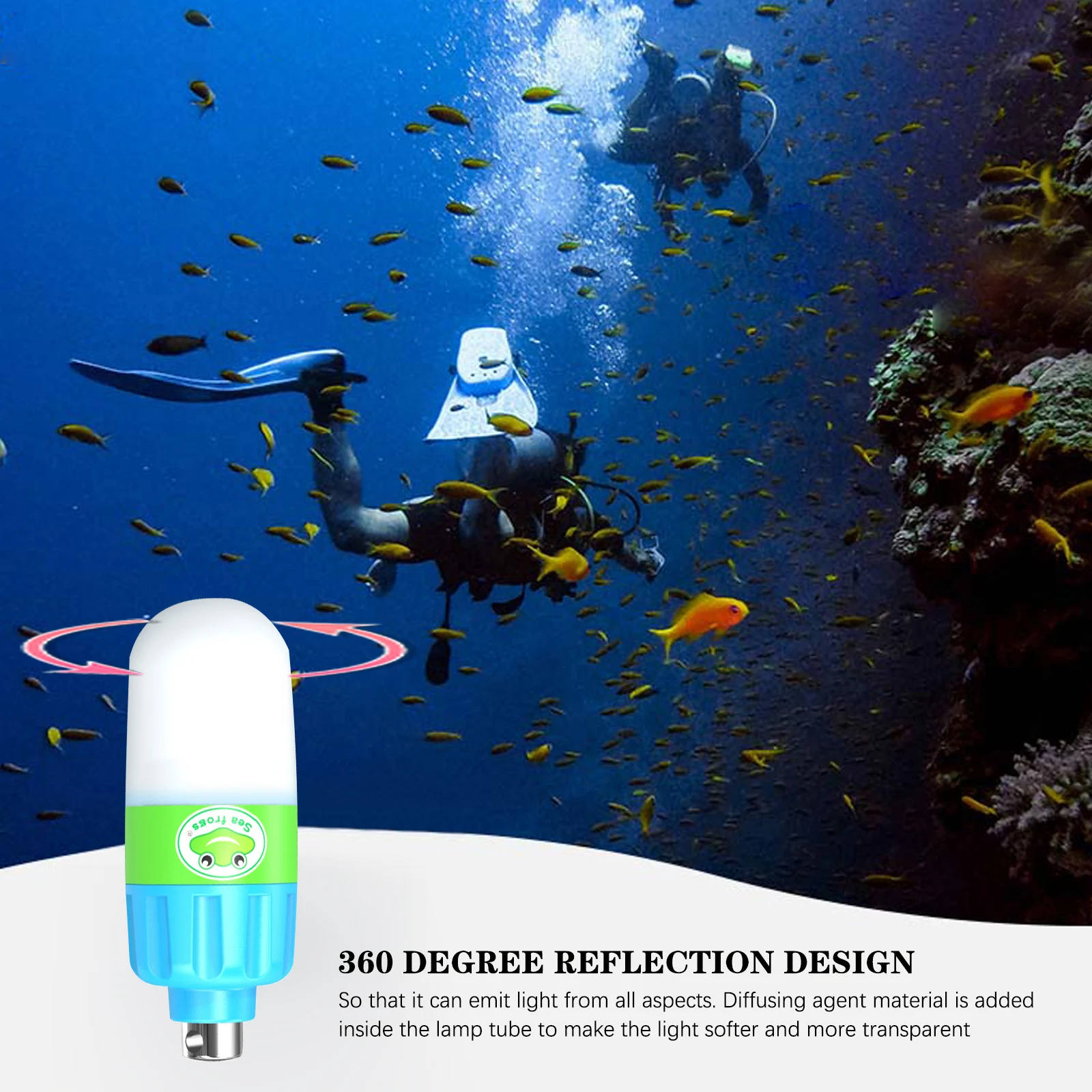 إشارة أمان للغوص على شكل ضفدع البحر، ضوء خارجي للتخييم والمشي لمسافات طويلة والجري الليلي بطول 60 مترًا، ضوء إنقاذ مضيء مقاوم للماء