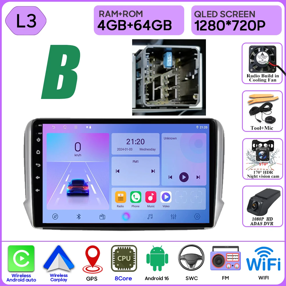 Android 16 GPS Navigatie Voor Peugeot 2008 208 Serie 2012 - 2018 Carplay Autoradio Multimedia Speler Stereo Video BT 2 k Scherm