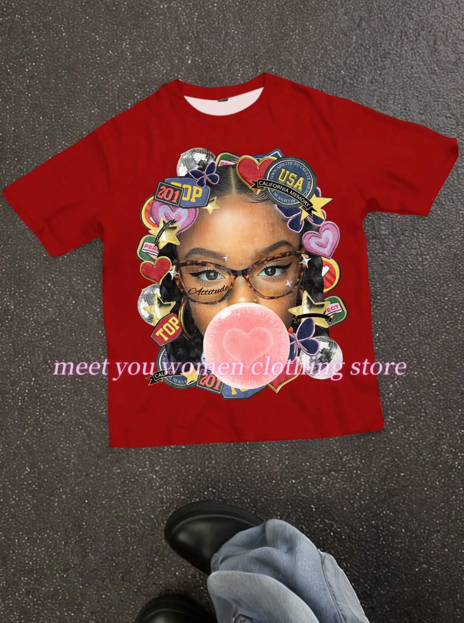 2025 Women funny girl Print Female Summer Basic O-neck Tees Casual Retro Streetwear Ladies Plus Size Tops women clothing