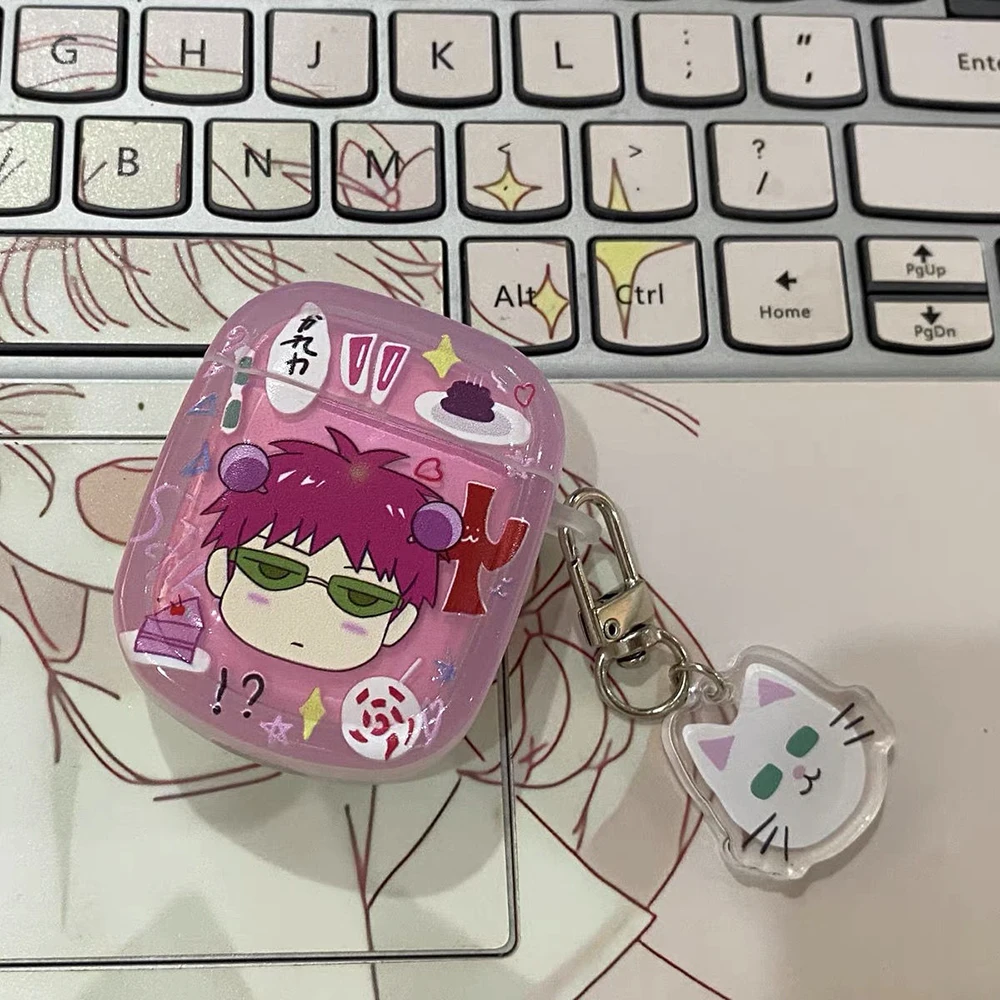 Cartoon Saiki Kusuo Apple bezprzewodowy zestaw słuchawkowy Bluetooth etui na słuchawki Airpods Pro 1/2/3 urządzenia peryferyjne anime miękka skorupa odporna na upadki