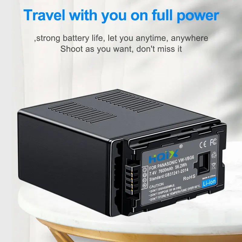 HQIX for Panasoinc HDC-MDH1GK-K AG-HMC153MC AC160MC HMC40 HMC43MC HMC70U HMC71MC HMC73MC  Camera VW-VBG6 Dual Charger Battery