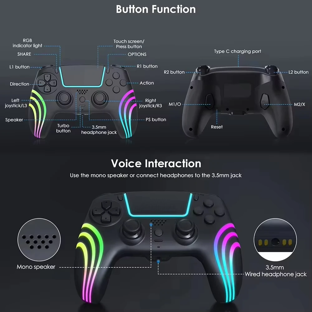 For Ps5 Controller For Ps5/Ps5 Pro/Ps5 Slim/PC With Hall Joystick Dual Vibration Wireless Bluetooth Gamepad Turbo Programming