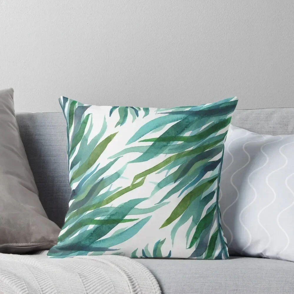 Palm Fronds - green on white Throw Pillow Throw Pillow Christmas Pillows pillow