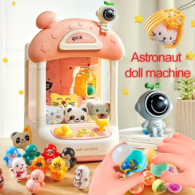 Mini Cartoon Astronaut Doll Machine Toy for Kids Educational Play with Claw Crane Game Light Music Children's Gift
