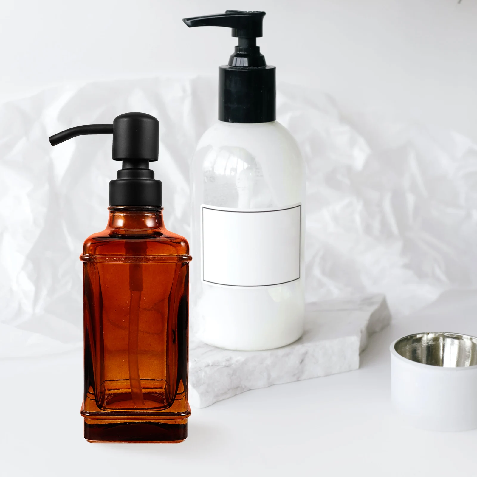 

Empty Lotion Bottle Glass Pump Dispenser for Shampoo Shower Gel Hand Soap Refillable Bathroom Kitchen Travel Use