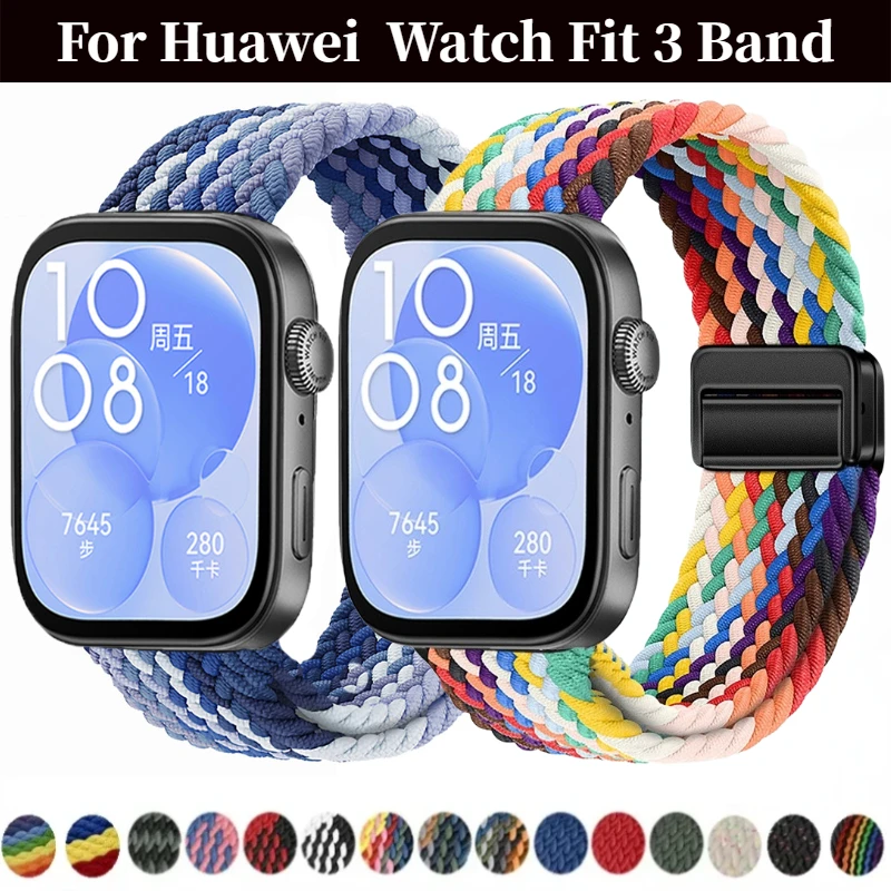 Magnetic Nylon Braided Loop Strap For Huawei Watch Fit 3 Strap Adjustable Bracelet Wristband For Huawei Watch Fit 3 Belt Correa