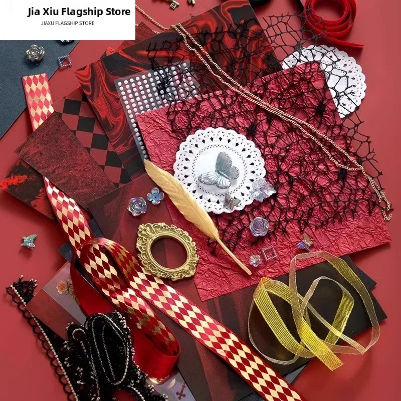 

Pain Paage DIY Material Set Full Bla Red Ribbon Corn Kernel Baund Paper Decoration Set Collectible Anime Cartoon Sup...