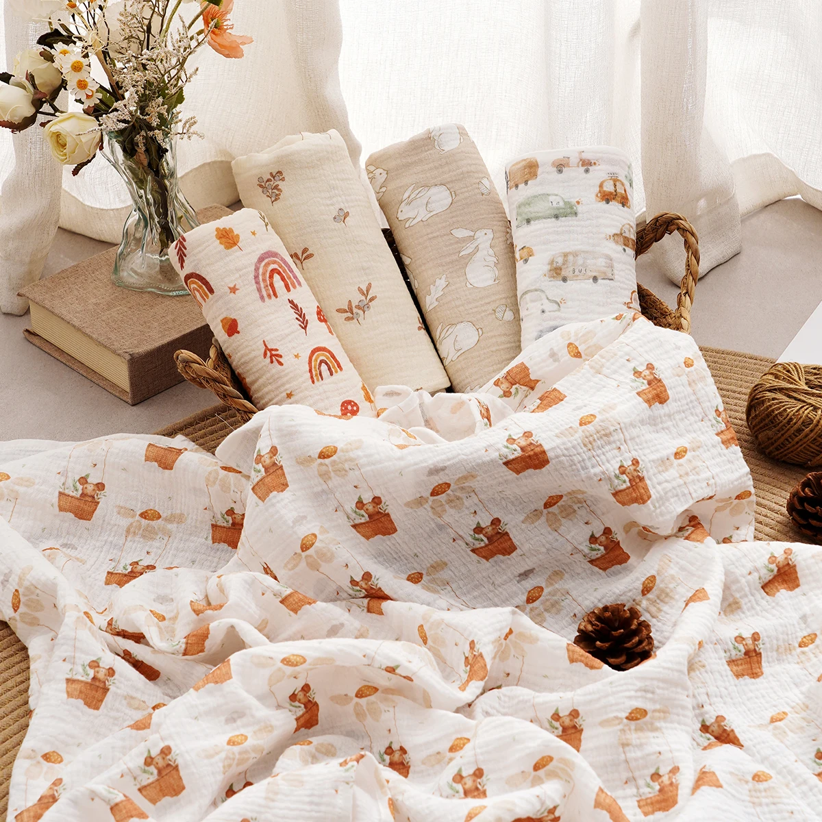 Elinfant 1 Pc Muslin Swaddle Blanket,Soft Gauze Youngsters Baby Blankets,Newborn Infant Swaddle Blanket,Nursery Accessories