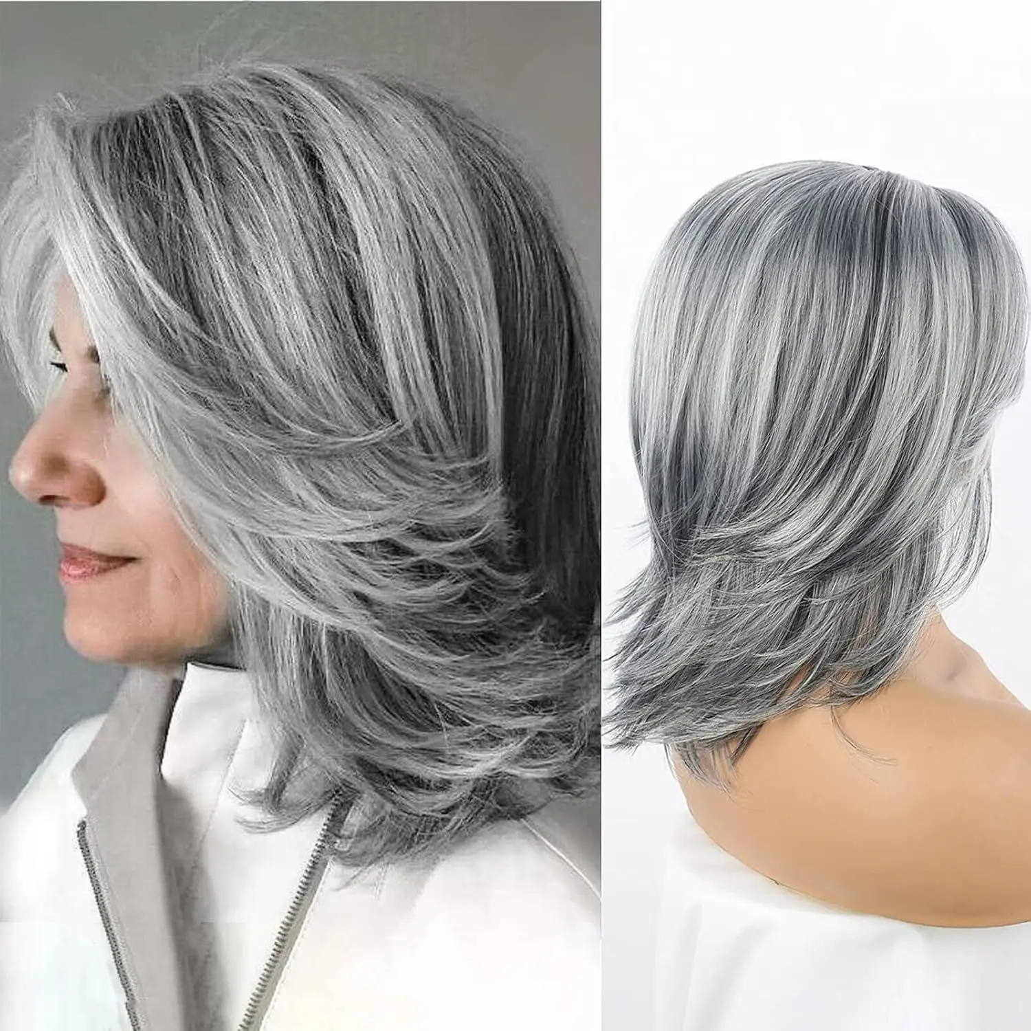 

Серые короткие волосы, слегка вьющиеся синтетические женские парики, термостойкие аксессуары для париков, подходящие для повседневного ношения