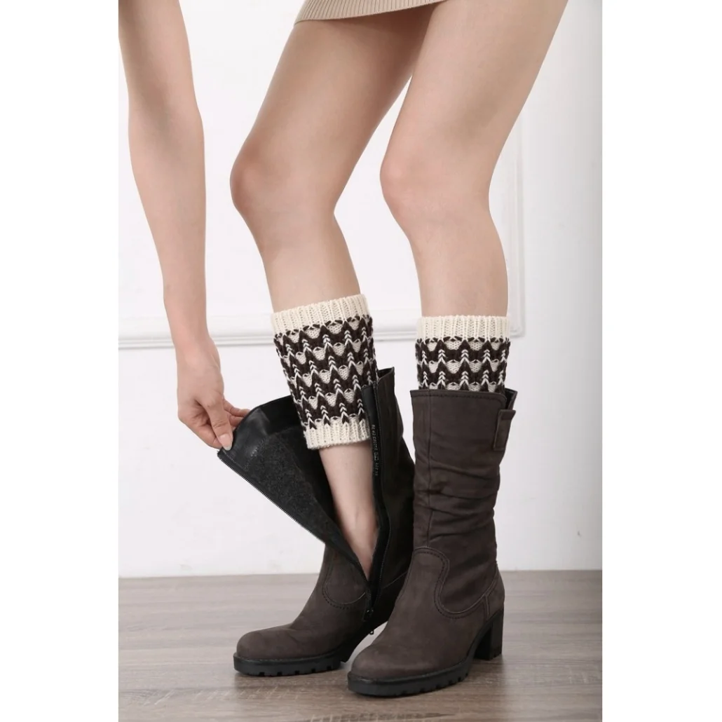 

Стильные вязаные манжеты для ботинок — зимние волнистые ботинки с цветными блоками, короткие гетры, гетры для ног