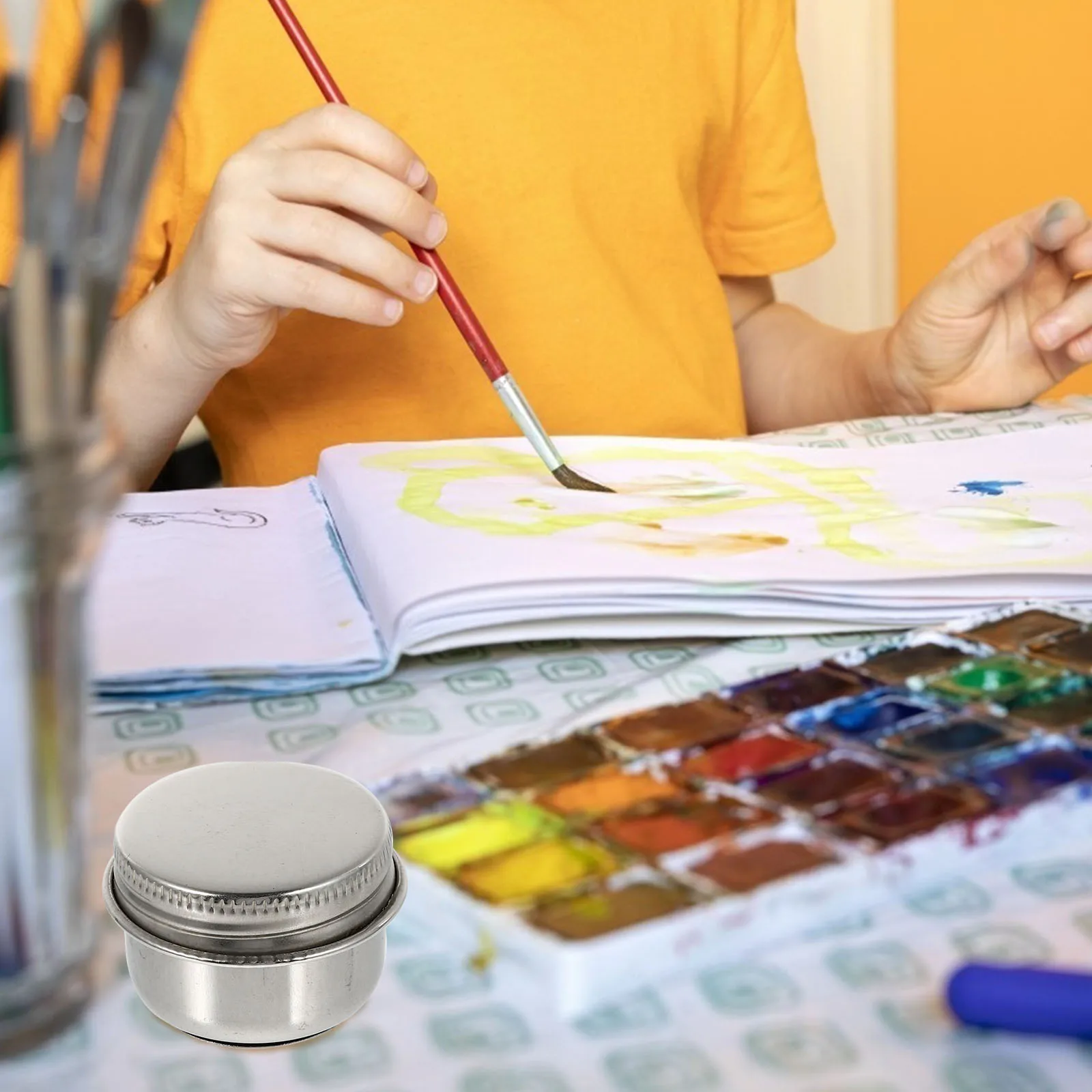 2 個オイルパレットカップステンレス鋼ブラシ洗浄ポット絵画ブラシクリーナーコンテナ色混合画材用