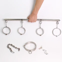 Stainless Steel Open Leg Bar with Heavy Duty Detachable Handcuffs Ankle Cuffs Sex Slave Restraints Adult Sex Toys for Couple