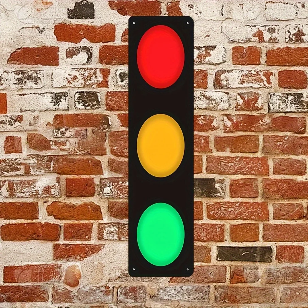 Vintage Traffic Light Wall Decor - Red/Yellow/Green Signal Lights, No Wiring Required, Heavy-Duty Metal Construction Indoor