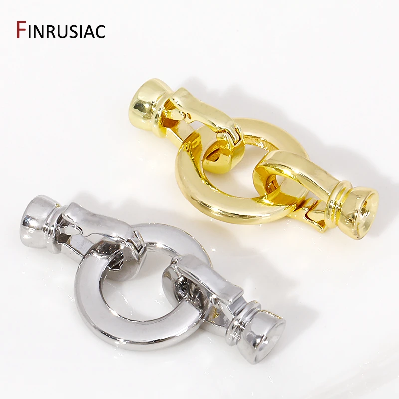 18K Gold Plated Brass Round Pearl Clasps Connector Fastener,Closure Lock Clasps For DIY Jewelry Making Findings Supplies